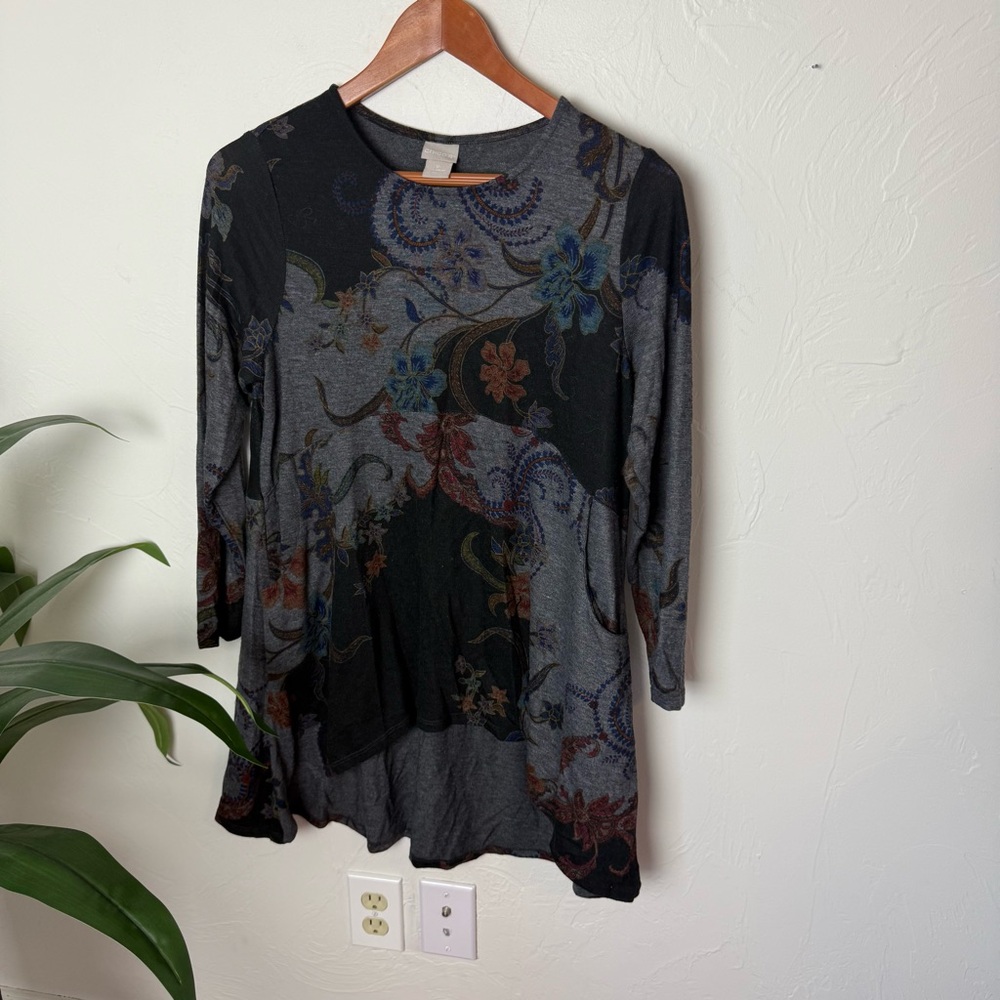 Chico’s Paisley Floral Long Sleeve Tunic Top | Size 1P (8/10)